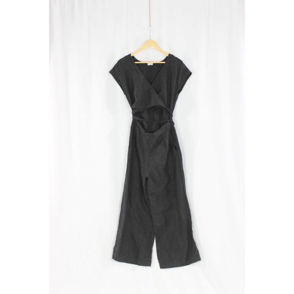 Aritzia WILFRED Brax Black Linen Lyocell Cut-Out Wrap Wide Leg Jumpsuit, Size 6 - Picture 7 of 13